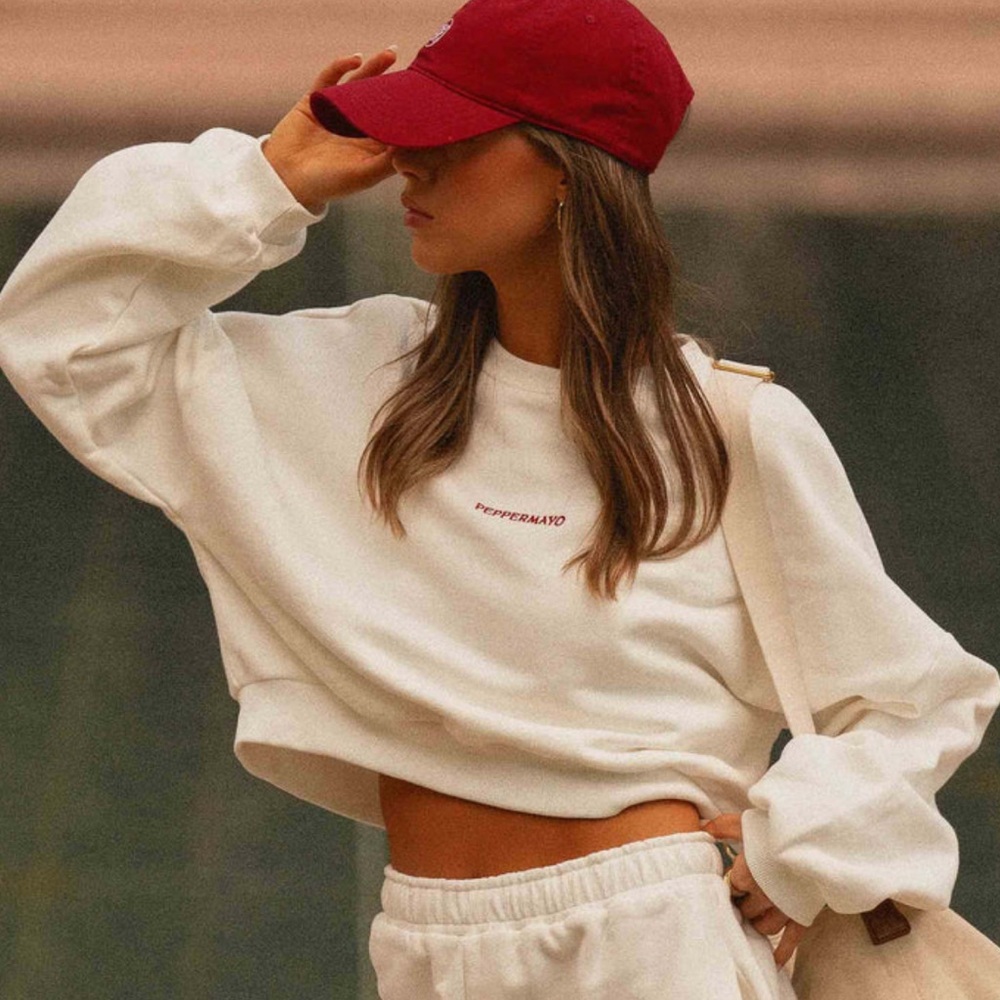 Peppermayo Exclusive - Signature Cropped Sweatshirt - Ivory S - Picture 2 of 14